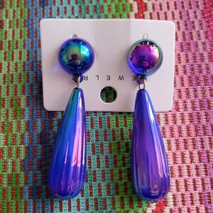 Iridescent Teardrop Dangle Earrings - Blue Purple